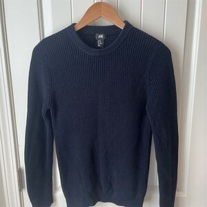 H&M Men's Muscle Fit Crew Neck Sweater XS Navy Blue Pullover Casual